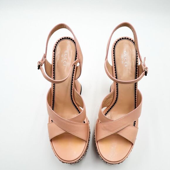 Gucci Janaya GG Studded Platform Sandals EU 40 US 10 Pink Leather High Heel - Picture 9 of 14